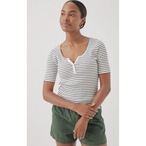 Pact Black and White Striped Short Sleeve Tee